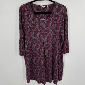 Seasalt Cornwall Arusha Tunic Womens 14 Purple Red Leaf Print Bamboo Stretch‎